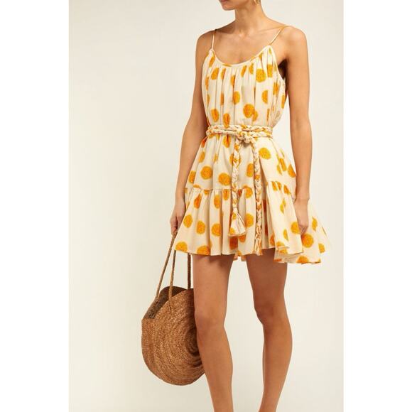 Rhode Resort Nalla Belted Floral Print Tiered Mini Dress Marigold Womens Size XS - Picture 3 of 9